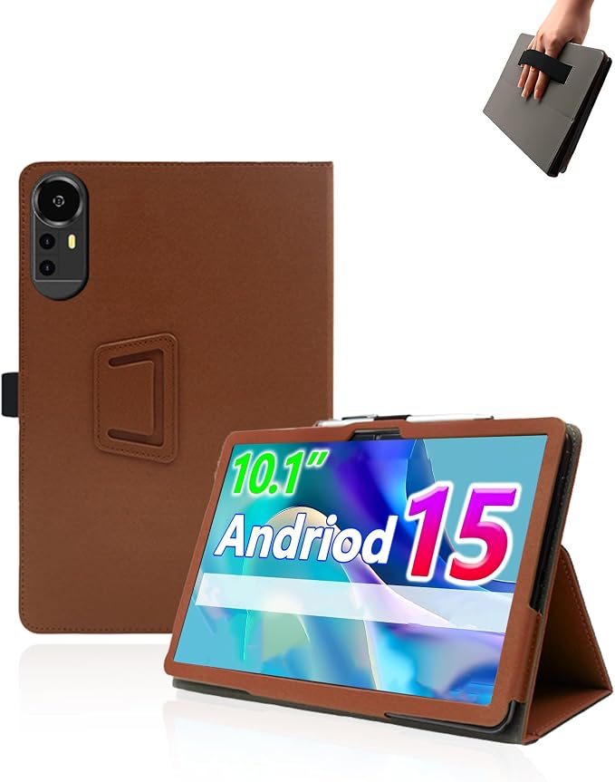 Case for CUPEISI CP31M Tablet 10 inch Android 15 TabletsUYRUREL Leather Slim Folding Stand Cover with Hand Strap Magnet for Men Women Full ProtectionBlack.