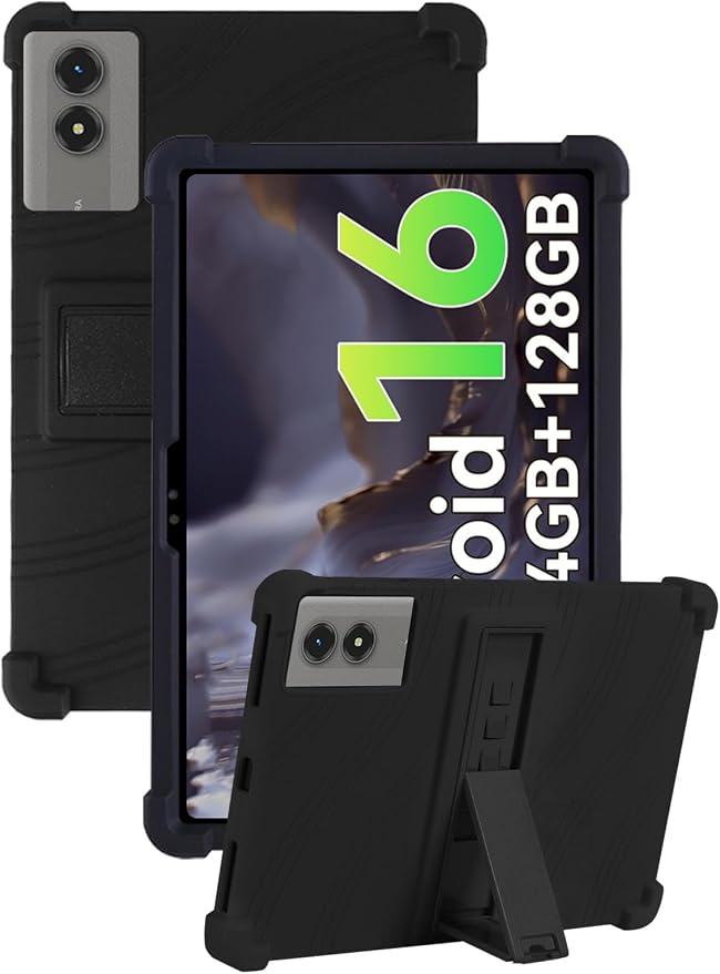 Case for TABWEE T50 Tablet 11 Inch (Black) | Soft Silicone Kids Friendly Protective Cover with Adjustable Stand Drop-Proof