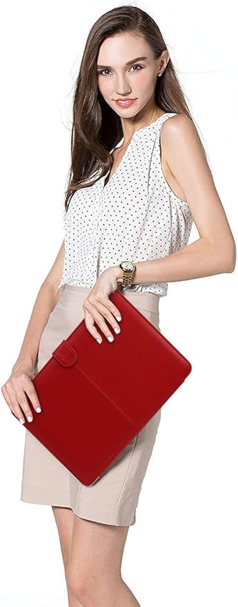 MOSISO Case Compatible with MacBook Air 13.6 inch M4 M3 M2 2025-2022 /Air 13 M1 2022-2018 /Pro 13 inch M2 M1 2025-2016, PU Leather Portfolio Protective Stand Cover, Red