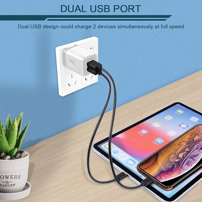 3Pack Fast Charging Cubes Foldable Dual Port Charger Block Fast USB Plug | Power Adapter Fold up Box Base Brick for iPhone 17 Air/16 Pro/16 Plus/16 Pro Max/15/XR/XS Max Samsung Galaxy LG Pixel