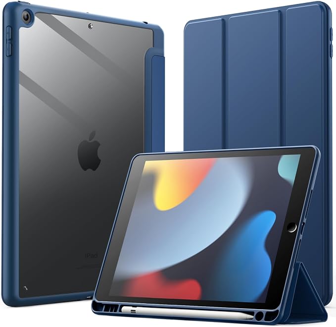 JETech Case Cover for iPad 9th/8th/7th Gen 10.2 Beige | Clear Transparent Back Pencil Holder Slim Shockproof Protection Tri-Fold Stand Auto Wake/Sleep