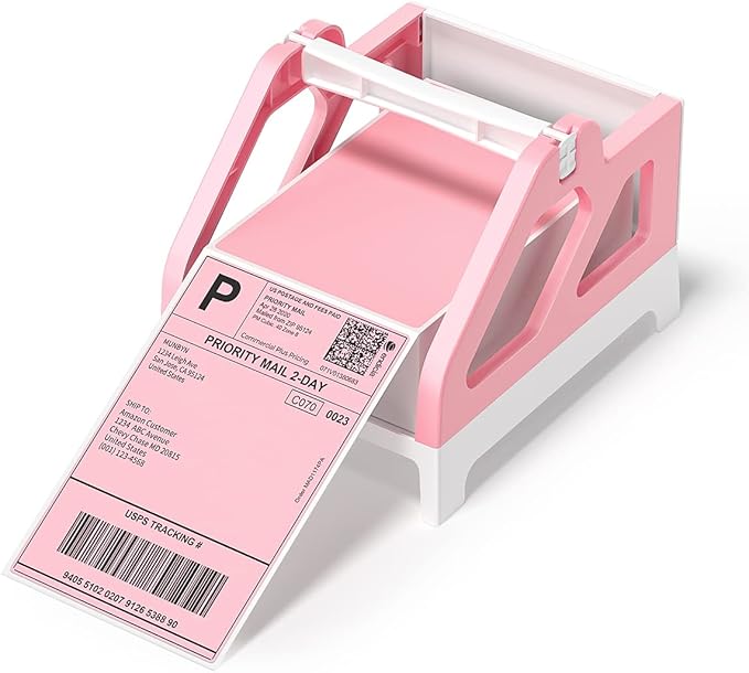 MUNBYN Label Holder for Rolls and Fan-Fold Labels, Thermal Sticker Roll Holder for Desktop Thermal Printer Shipping Supplies Industrial Paper, Pink