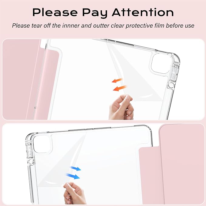 Clear Case for iPad Pro 12.9 inch 6th/5th/4th/3rd Gen with Y-fold &amp Trifold Stand Pencil Holder Support Pencil Charging [Auto Wake/Sleep] Lightweight Shockproof Hard PC Back Cover Black
