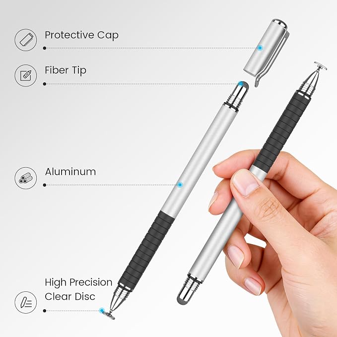 MEKO Stylus Pen for Touchscreen 2-in-1 Universal Stylus 6Pcs | MEKO 1st Gen Stylus Fiber &amp Disc Tips High Precision Work for iPad iPhone Android Tablets All Touch Screens-Black