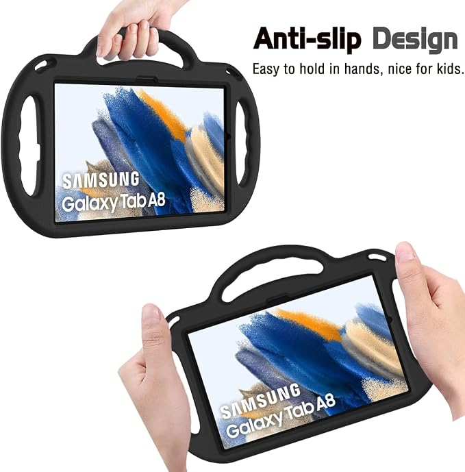 AVAWO Kids Case for Samsung Galaxy Tab A8 10.5 Inch 2021 (SM-X200/X205) With Strap Light Weight Shock Proof Handle Stand Black