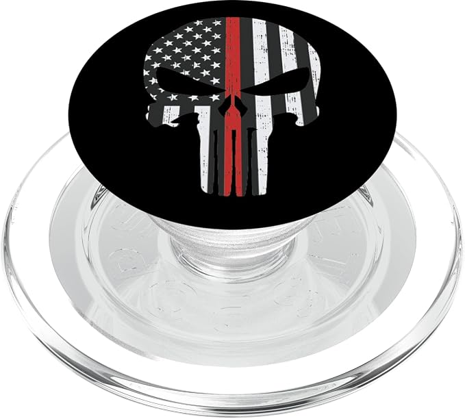 Thin Red Line Skull Fireman Dept US Flag Firefighter Gift PopSockets Standard PopGrip