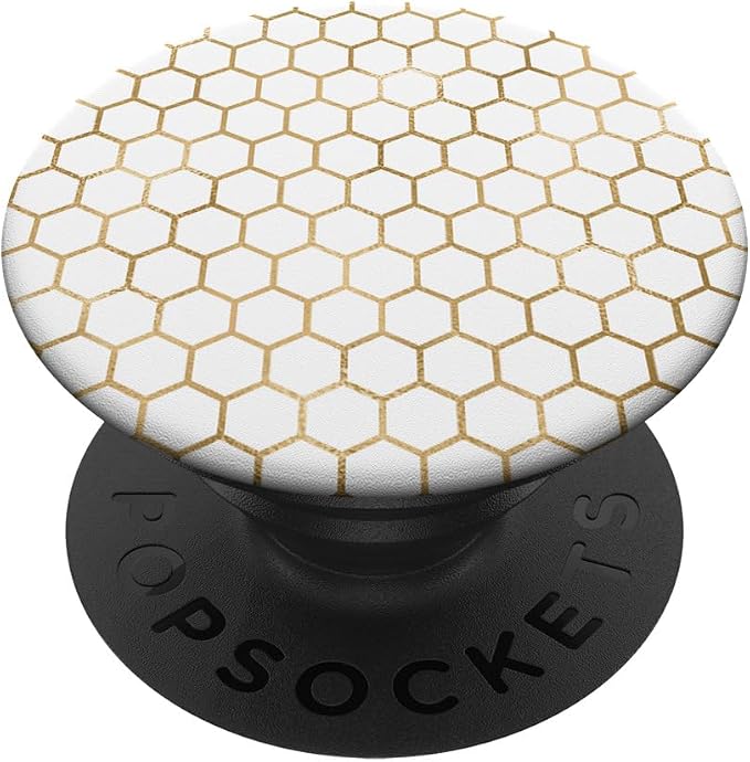 Honeybee Phone - White and Gold Honeycomb Cool Bees PopSockets Adhesive PopGrip