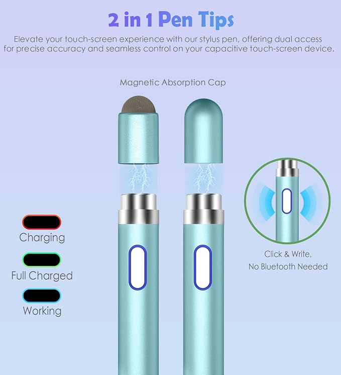 Active Stylus Pen for Touch ScreensDual Pen Tips for iOS &amp Android Drawing &amp WritingHigh Precise Digital Pencil for Apple iPhone 16/15/14/13/12/11/X/8iPad Air/Pro/MiniPhone/Tablet/Sam-sung