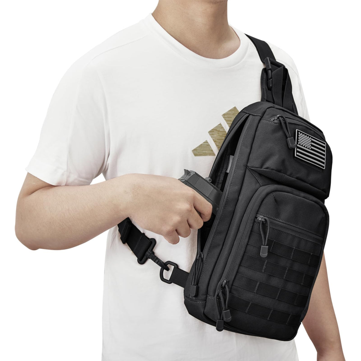 G4Free 10L Tactical EDC Sling Bag Backpack Military Molle Chest Shoulder Assault Pack for Concealed Carry(Black)