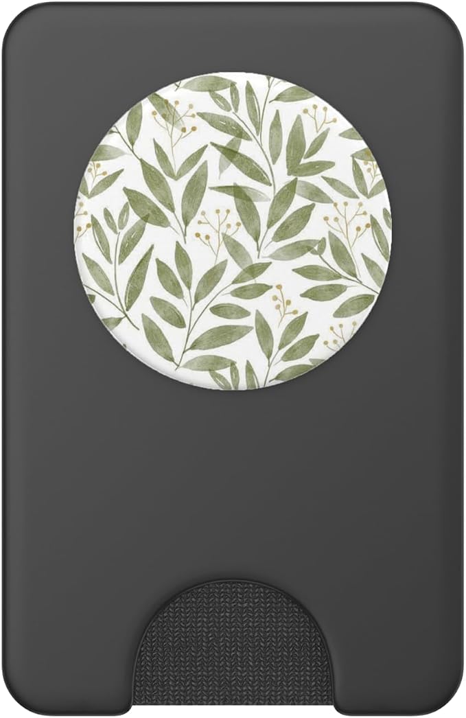 Green Botanical Leaf Pattern PopSockets PopWallet for MagSafe