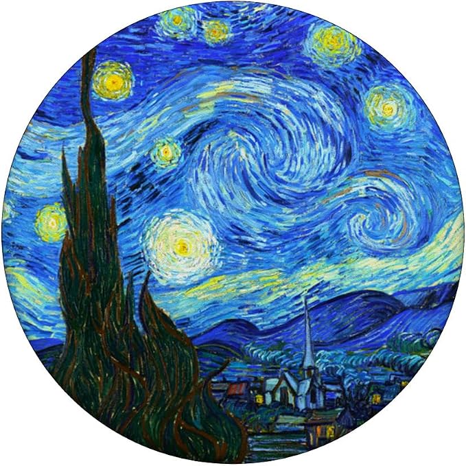 PopGrip: Swappable Grip for Phones &amp Tablets Gift - Black Phone Grip - Art: Vincent Van Gogh Starry Night - Compatible with Smooth Hard Plastic Cases