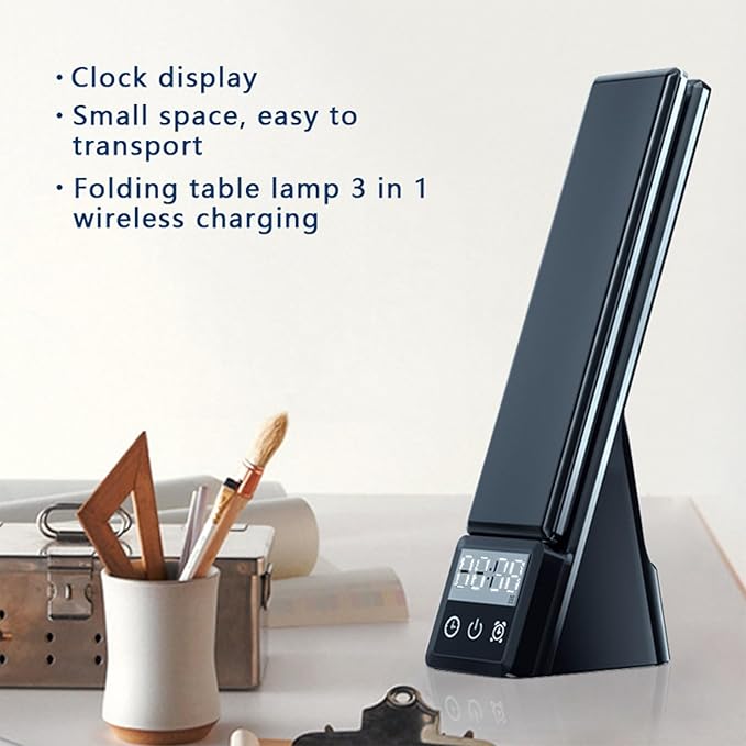 FJHBL Multifunctional Desk Lamp Wireless Charger with LED Display, Digital Clock, Alarm, and Tri-Color Lighting. Compatible with All Major Qi-Enabled Phones, Watches, and Earbuds,N61(White).