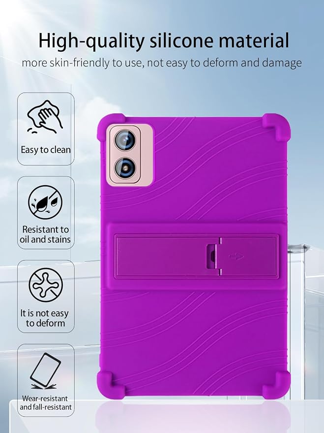 for Dghrti TAB20 2025 Android Gaming Tablet10 2.5K Ultra Clear Display Tablet Model CaseSoft Silicone Adjustable Stand Cover Lightweight Kids FriendlyPurple.