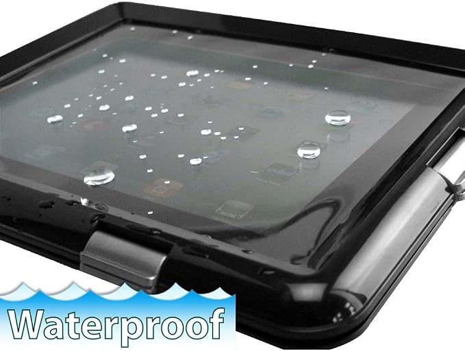 Pyle Universal iPad Waterproof Case Marine Water Resistant IPX8 Outdoor Rugged Heavy Duty Tough Durable Shockproof Dustproof Protective Case with Screen Protector and Headphone Jack (Black)