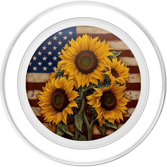 American Flag with Sunflowers PopSockets Adhesive PopGrip