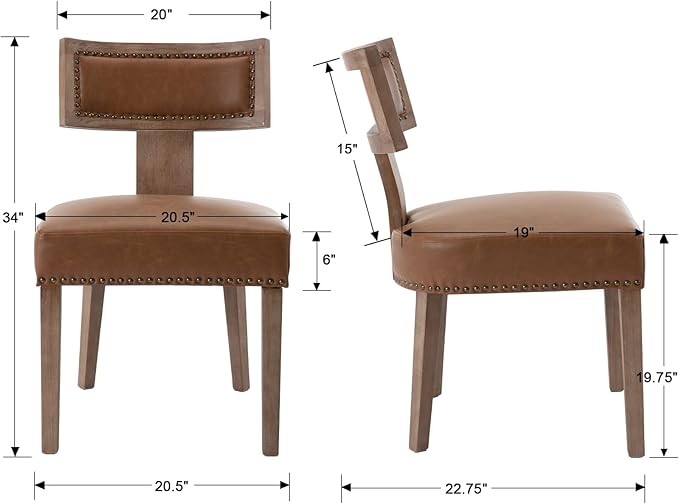 Mid Century Modern Dining Chairs Set of 4, Farmhouse Dining Chairs with Nailhead Trim, Faux Leather Upholstered Dining Room Chairs Kitchen Chairs with Wood Legs, Brown