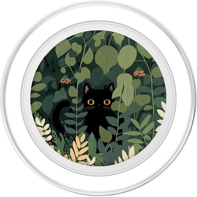 Aesthetic Cute Black Cat Hiding in Botanical Garden PopSockets Adhesive PopGrip