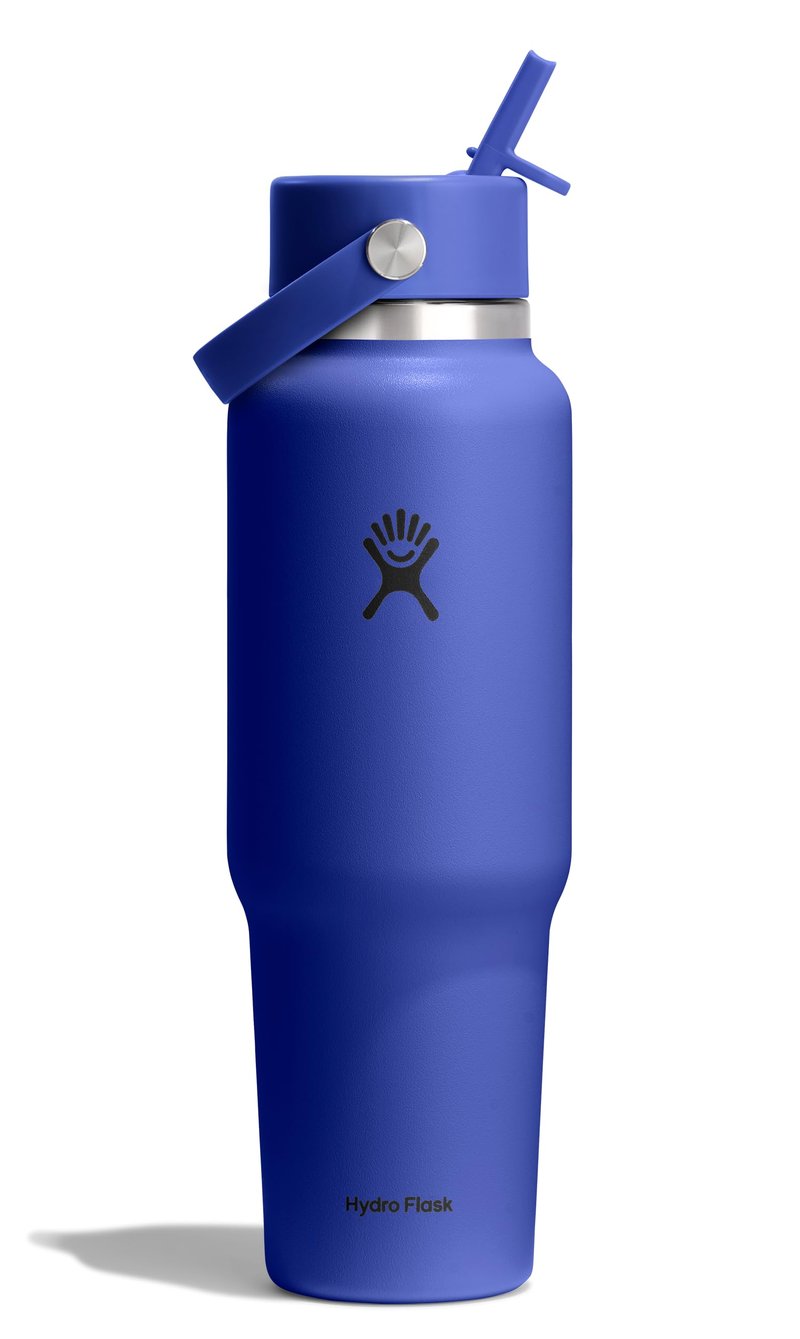 Hydro Flask Travel Water Bottle - Insulated Stainless Steel - Wide Straw Lid, Non Spill, Leakproof in 40 Oz Capri Blue