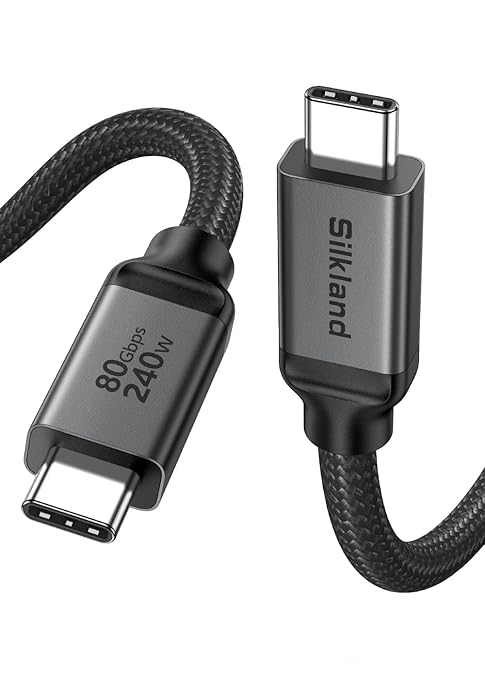 Silkland 80Gbps USB 4 for Thunderbolt 5 Cable 1FT 240W PD 3.1 Charging up to 120Gbps Bandwidth for Dual 8K Braided USB C Data Cable Compatible Thunderbolt 4/5 SSD MacBook M4 Pro iPhone17/16Dock