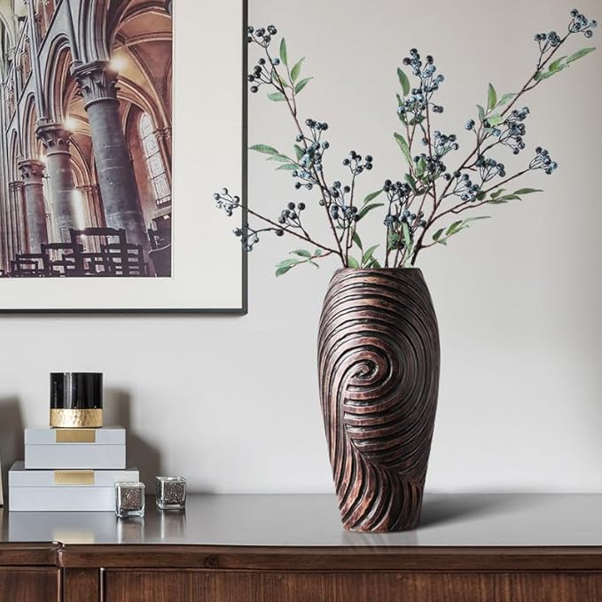Vintage Home Decor Vase, Brown Resin Vase for Home Decor, Bedroom, Dining Table, Living Room Decor, Bookshelf Decor, Mantel, 15.7 inch