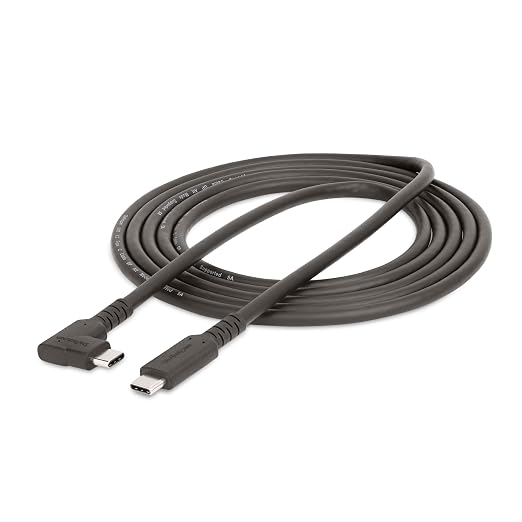 StarTech 6.6ft/2m Right-Angled USB-C Cable 5Gbps 100W PD 4K 60Hz Black | DisplayPort Alt Mode Thunderbolt Compatible Rugged Aramid Fiber E-Marker Chip