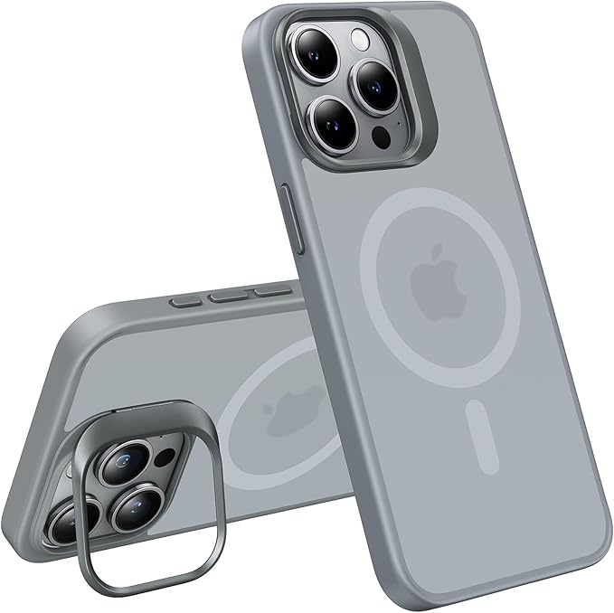 TORRAS Magnetic for iPhone 15 Pro Max Case [Compatible with MagSafe][Military-Grade Protection][Built-in Invisible Stand] Slim Hard Back Soft Edge, Natural Titanium