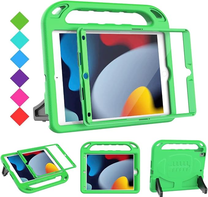 BMOUO Kids Case for iPad 9th/8th/7th Generation (iPad 10.2 Inch 2021/2020/2019) with Built-in Screen Protector Durable Shockproof Handle Stand iPad 9th 8th 7th Generation Case for Kids Black