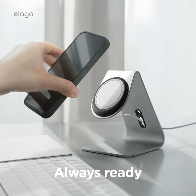 elago MS4 Charging Stand for MagSafe Charger | Aluminum Stand for iPhone Series Designed for iOS17 Standby Mode (Cable Not Included) (Black)