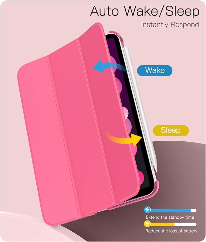 TiMOVO Case for iPad mini 7 A17 Pro 8.3 &amp mini 6th Gen - Black | Slim Translucent Hard Back Folio Cover Support Touch ID Auto Wake/Sleep