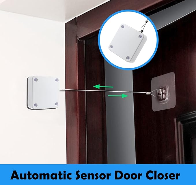 Rierdge 800g Set of 2 Punch-Free Automatic Sensor Door Closer, Multifunctional Drawstring Auto Door Closer for Residential Commercial Bedroom Room Storm (2 Pcs White)