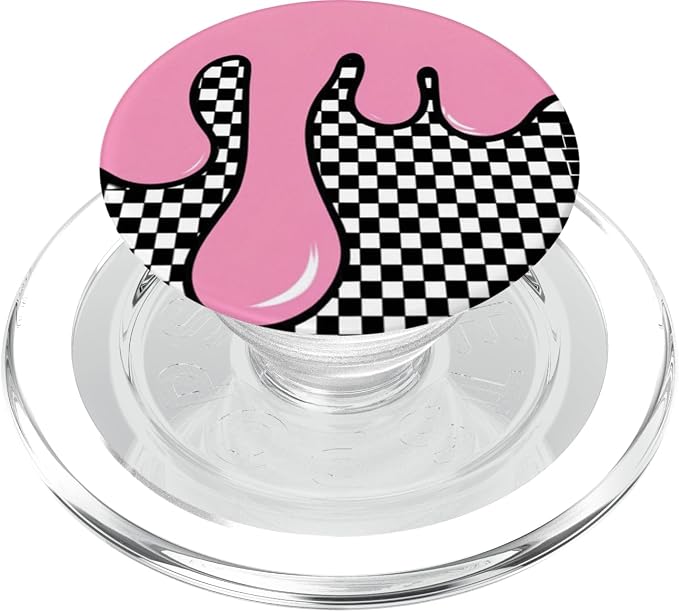 Pink Black Checker Drip Pattern PopSockets Adhesive PopGrip