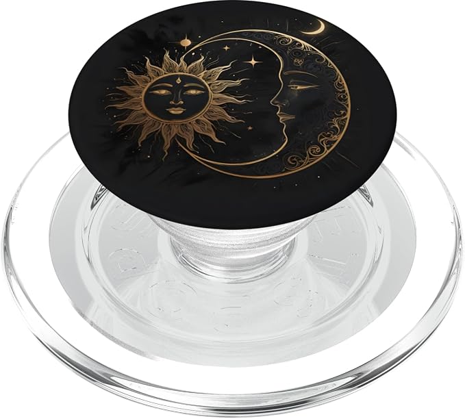 Black Night Sun Moon Star PopSockets PopGrip for MagSafe