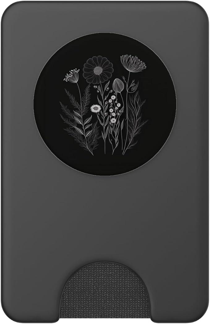 Wildflower Floral Flower Design Feminine Black PopSockets Adhesive PopGrip