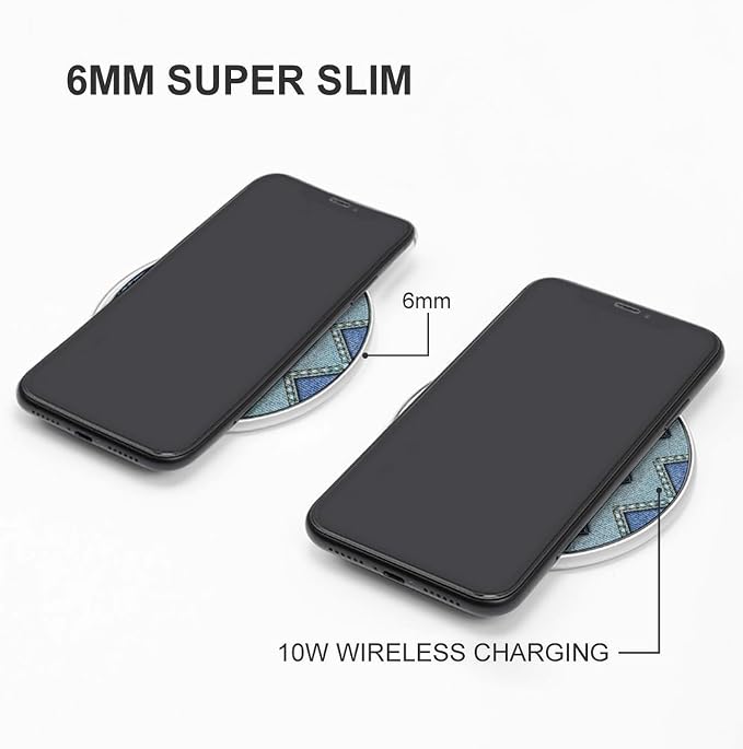 Gradient Blue Denim Wireless Charger Portable Fast Charging Pad Lightweight Wireless Charging Pad 10W Slim Charging Station for Phone Charger Mat for Travel Home Office Desk