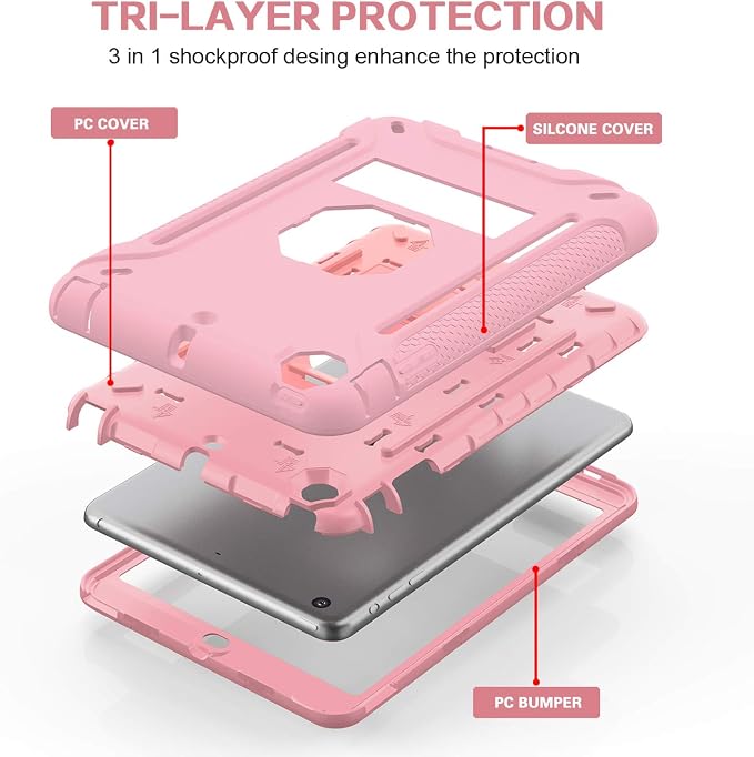 MAKEIT CASE iPad Mini Heavy Duty Hybrid Shockproof Protective Case - Full-Body Rugged Silicone and PC Hard Case With Kickstand for iPad Mini 1/2/3