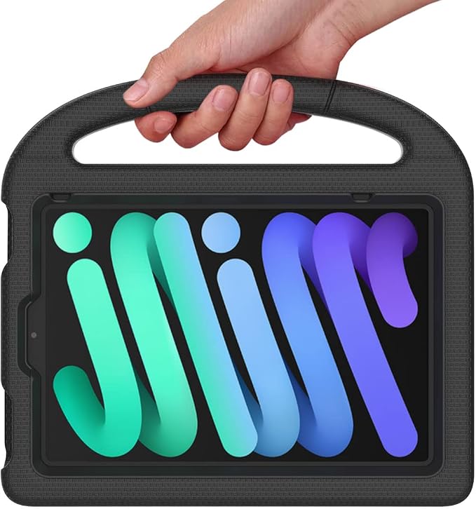 SUPLIK Kids Case for iPad mini 7 (A17 Pro) 2024 &amp iPad mini 6 2021 8.3-inch iPad mini 6th/7th Generation Case with Screen Protector Durable Shockproof Kids Cover with Handle Stand Black