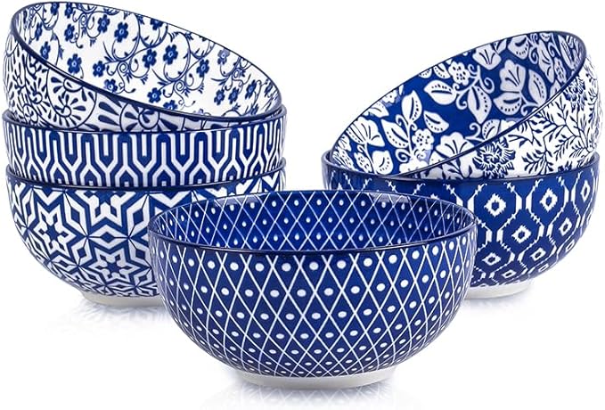 Selamica Ceramic 4 OZ Dipping Bowls Set, 3.5 Inch Mini Bowls for Dipping, Side Dishes, Microwave Dishwasher Safe, Set of 6, Vintage Blue