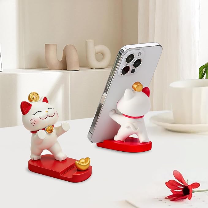 Cell Phone StandkCute Lucky Cat Mobile Phone Holder Portable Decorative Desktop Stand for Home Office Table (Strongly Support Your Bracket)