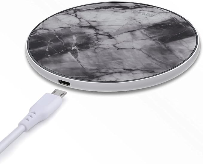 Light Black Marble Wireless Charger with Aluminum Alloy Frame Qi Certified Fast Wireless Charging Pad 10W Charging Station Portable Phone Charger for All Wireless Charging Phone
