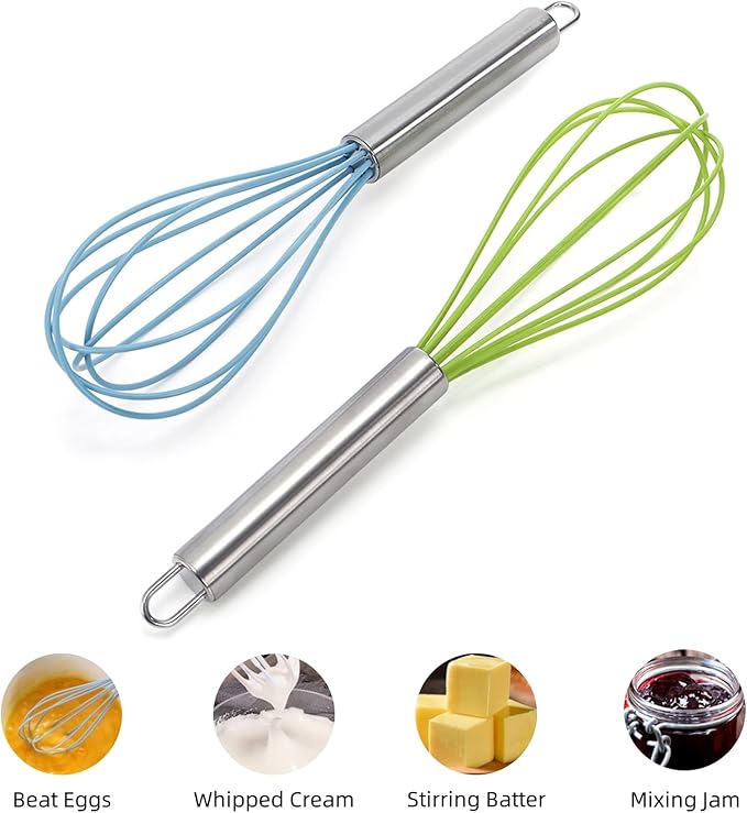 Cididu Set of 24 Silicone Whisk Bulk for Cooking, 10 In Wisking Tool Non Scratch, Flexible Rubber Whisks for Nonstick Pans, Kitchen Hand Whisk for Mother's Day Party Gifts, BPA Free Dishwasher Safe