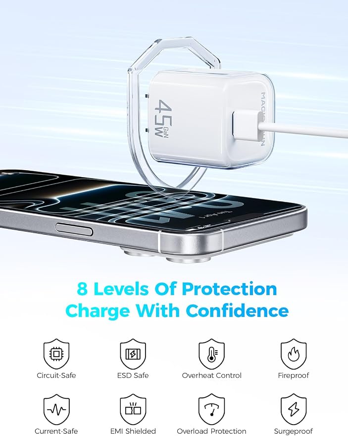 MAGIC JOHN 45W PD USB C Charger Fast Charging Wall Power Adapte Blue | Compact Size Safe PD Fast Charging Stable Power Output Universal for Cell Phones Tablets &amp Light Laptops