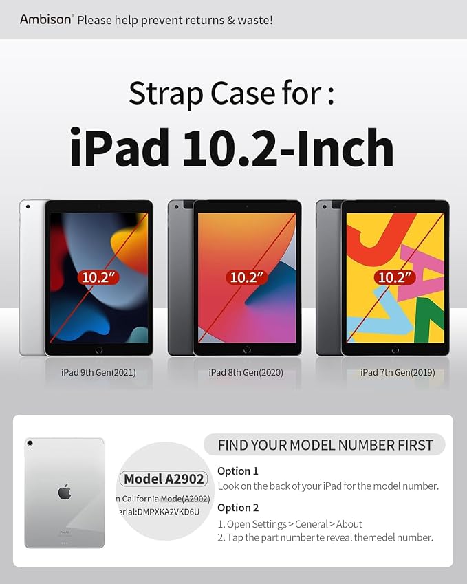 Ambison Case for iPad (A16) 11th/10th Generation 11''/10.9'' Black | Hand Strap 9H Tempered Glass Screen Protector Rotating Stand Shoulder Strap Heavy Duty Shockproof Pencil Holder
