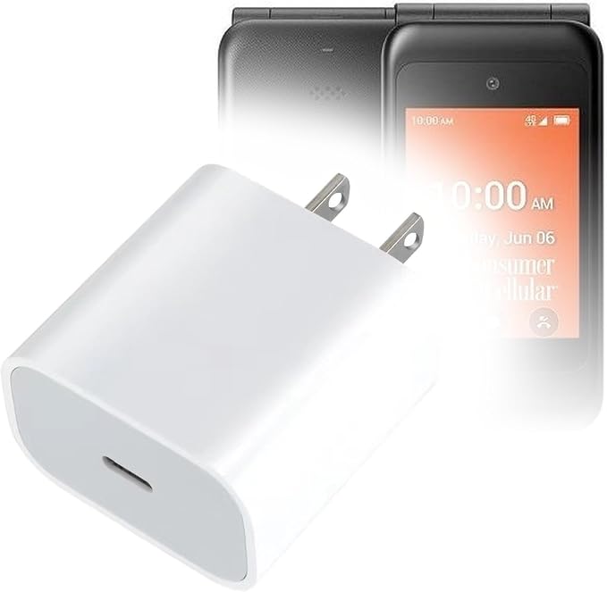 BoxWave Charger Compatible with Consumer Cellular IRIS Easy Flip - PD GAN miniCube (30W) 30W Tiny PD GAN Type-C Wall Charger - Winter White