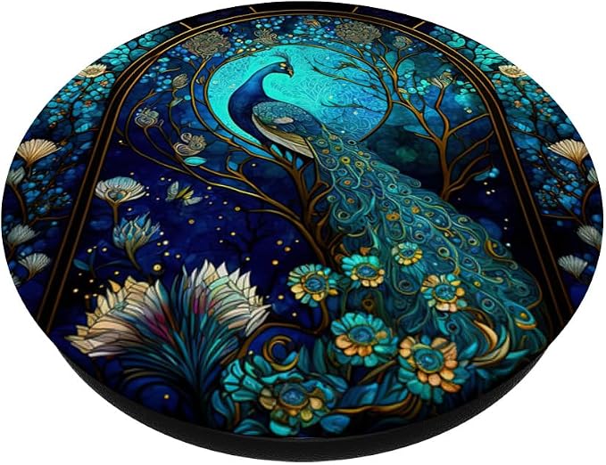 Galaxy Peacock Mysterious Floral Peacock Moon PopSockets Adhesive PopGrip