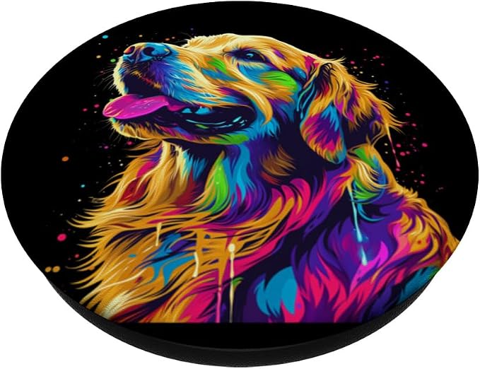 Colorful Pop Art Cute Golden Retriever Dog Portrait PopSockets Adhesive PopGrip