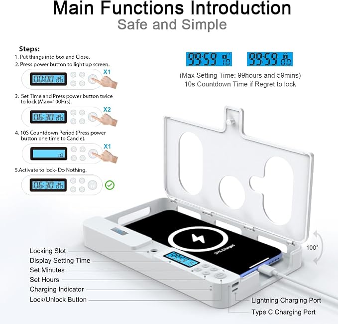 ySky Phone Lock Box with TimerPhone Access Blocker Device for Cell Phones Limits Smartphone Access Reduces Screen Time &amp Improves FocusTimed Jail Locker to Help KidsStudents Adults Focus Bac
