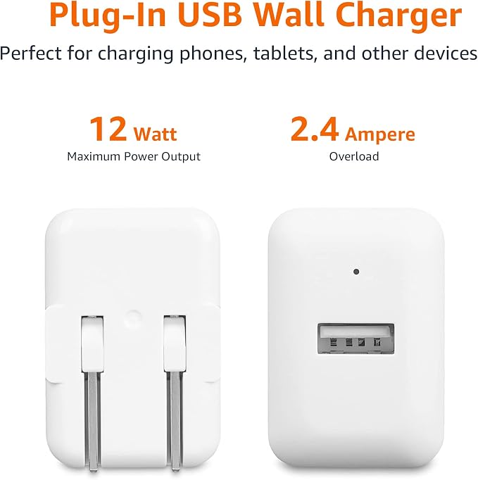 Amazon Basics 24W Two-Port USB-A Wall Charger for Multiple Devices Space-Saving Design 12W 2.4A per Port for iPhone 16/15/14/13/12/11/X Samsung and More Black