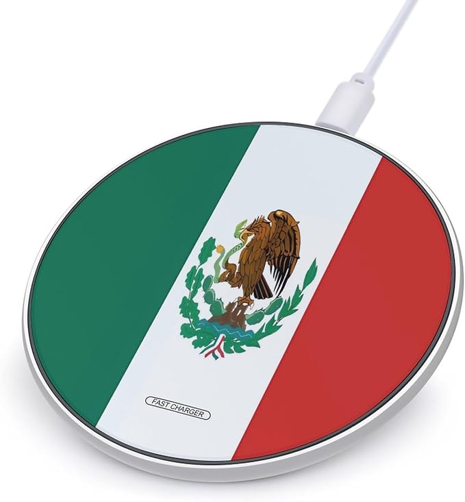 Flag of Mexico Wireless Charger with USB Cable Qi-Certified 10W Fast Wireless Charging Pad Portable Charging Station Anti-Slip Slim Charger Mat for All Qi-Enabled Phones