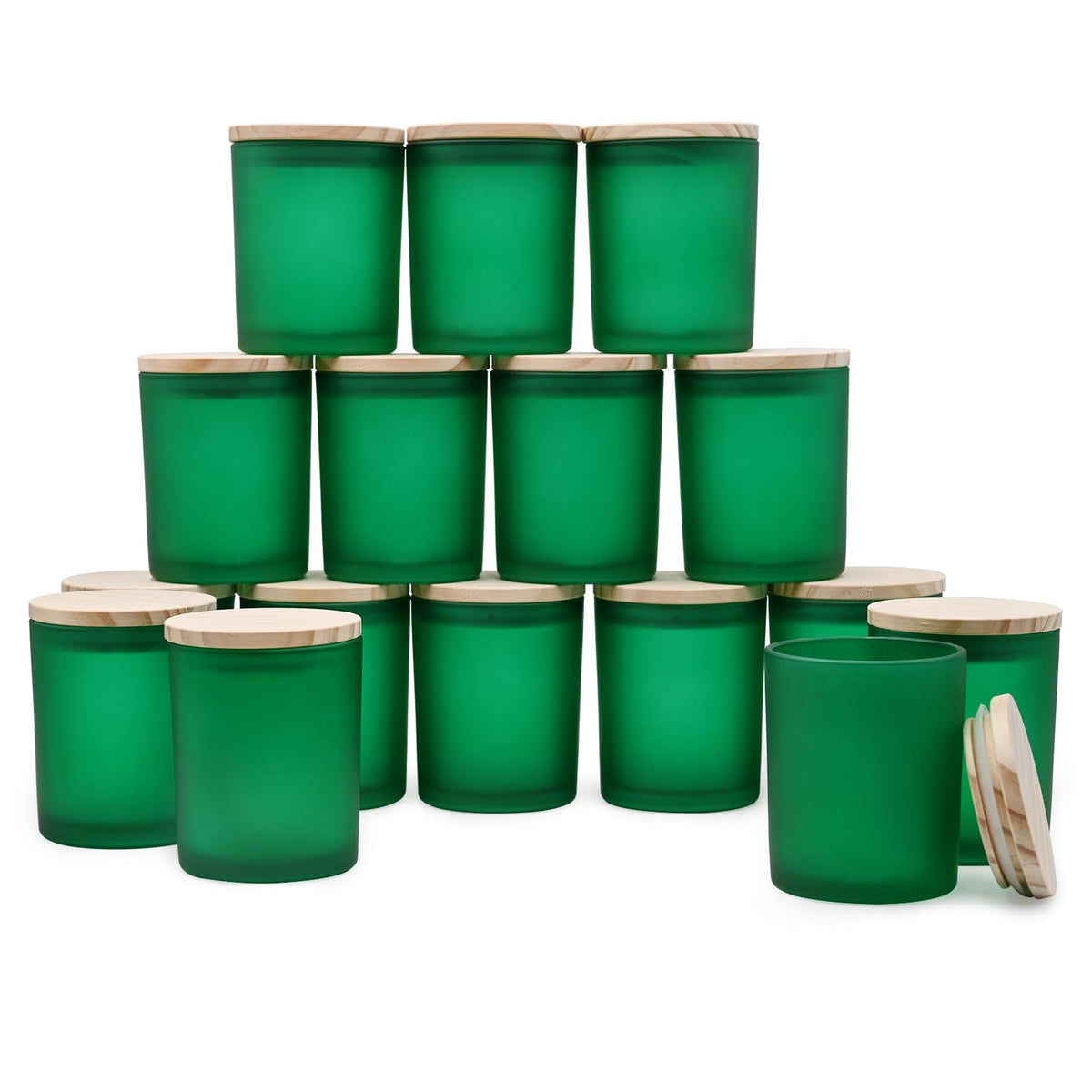 SHOWIN Thick Candle Jars for Making Candles 16 Pcs, 7 OZ Empty Jars with Wood Lids for Candle Making, Sample Container, Frosted White