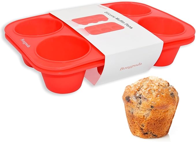 Bongpuda Silicone Muffin Pans,6 Cup Large Silicone Cupcake Pans,2-Pack